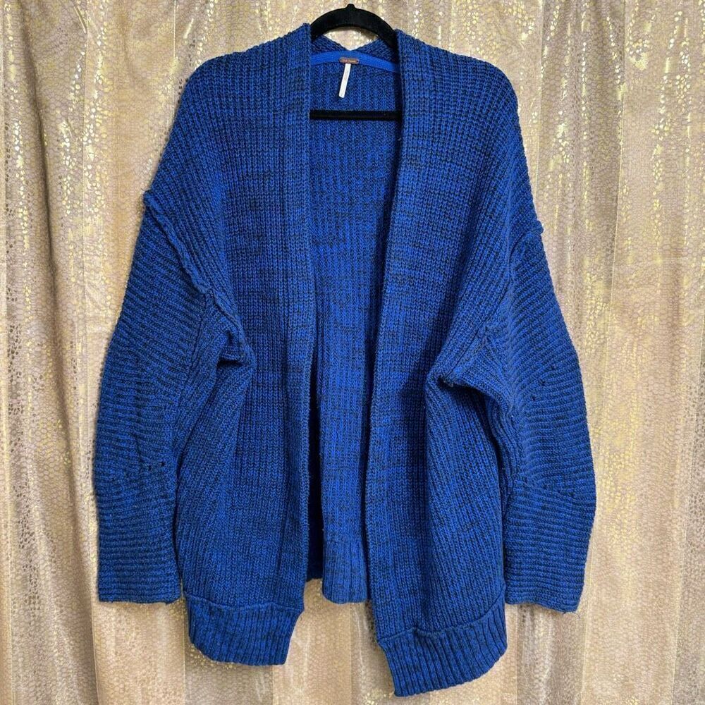 Free‎ People High Hopes Blue Black Chunky Knit Sweater Cardigan Small